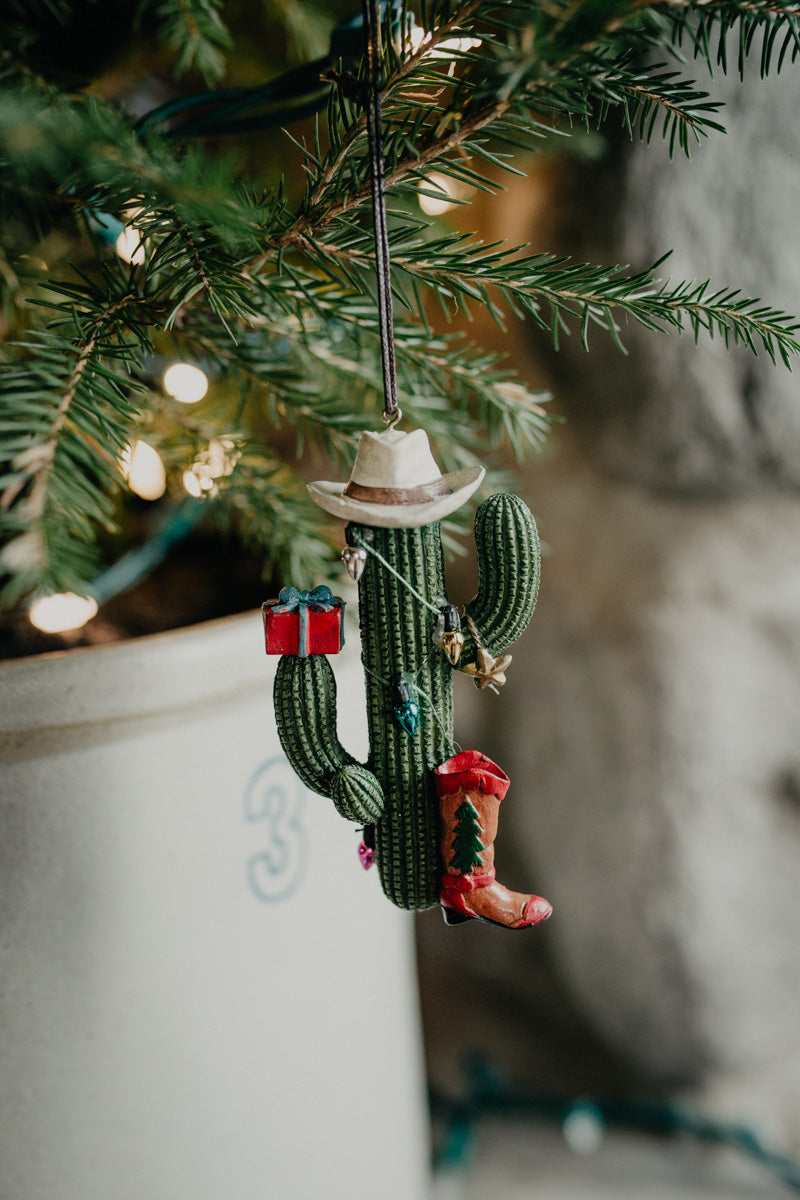 4" Western Cactus with Boot & Hat Ornament (Two Options)