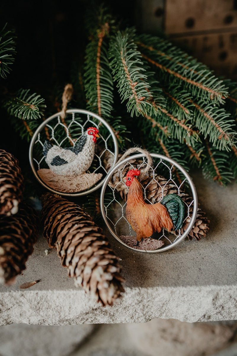 3.5" Resin Chicken on Wire Ornament (Two Options)