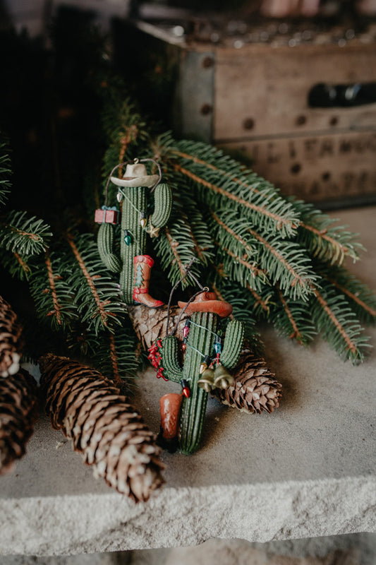 4" Western Cactus with Boot & Hat Ornament (Two Options)