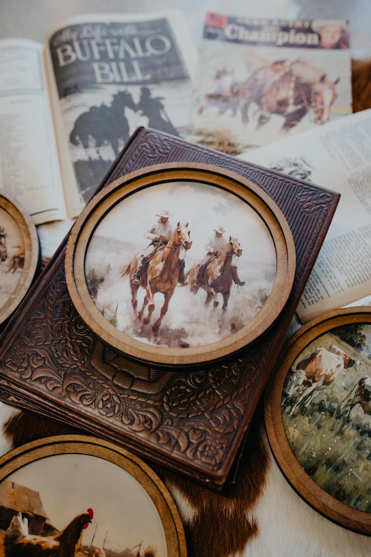 Mini 8" Round Wooden Framed Artwork (7 Styles)