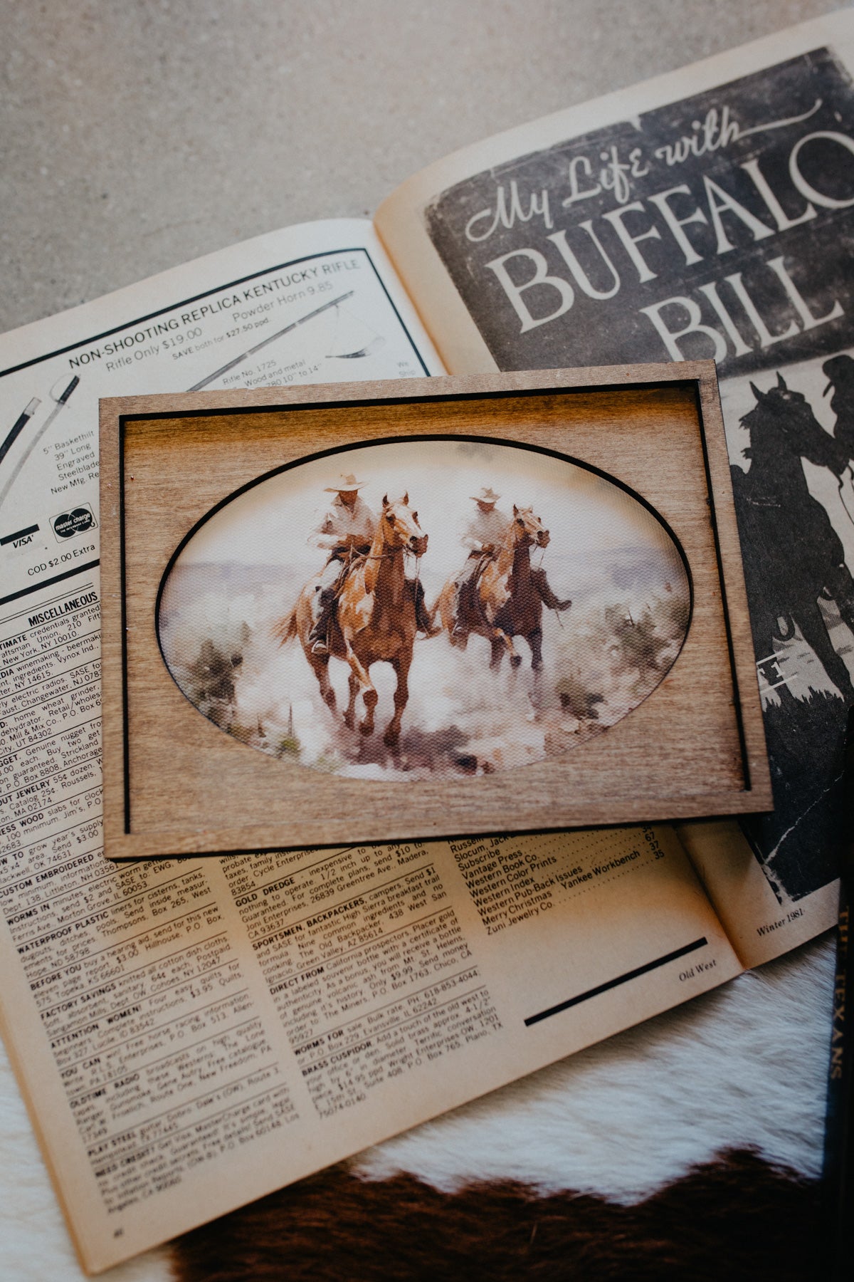 Mini Cowboys Wooden Framed Oval Artwork