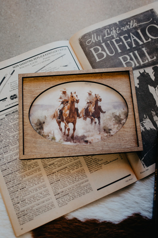 Mini Cowboys Wooden Framed Oval Artwork