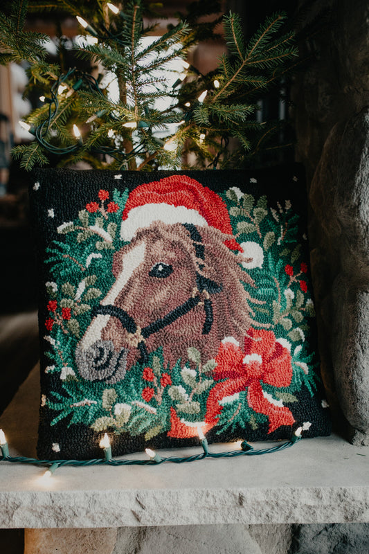 Holiday Horse 18" Rug Hooked Pillow