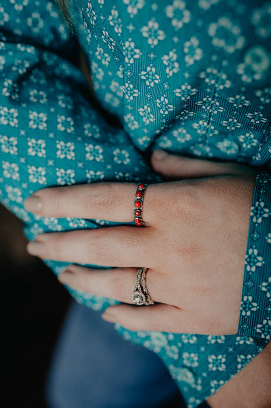 6 Stone Dot Turquoise Rings Sized (Turquoise and Coral)