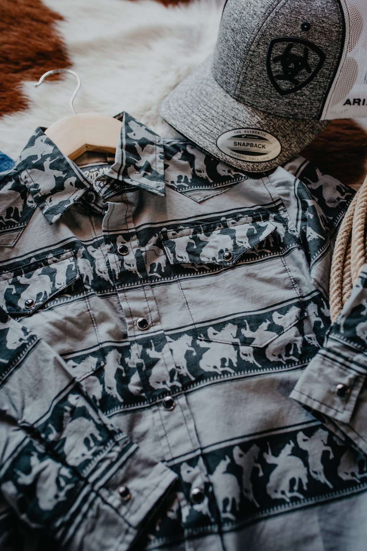 Boys Grey Stripe Rodeo Print Pearl Snap by Roper