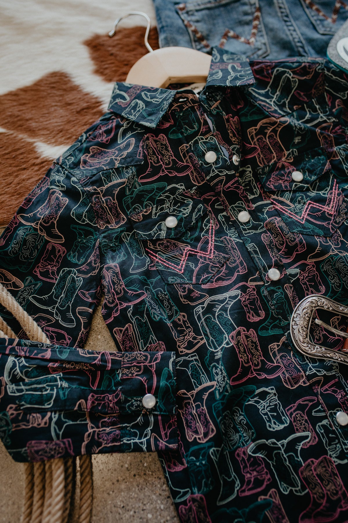 'Girly Boots' Wrangler Girl's Neon Boot Printed Pearl Snap (XS-XL)