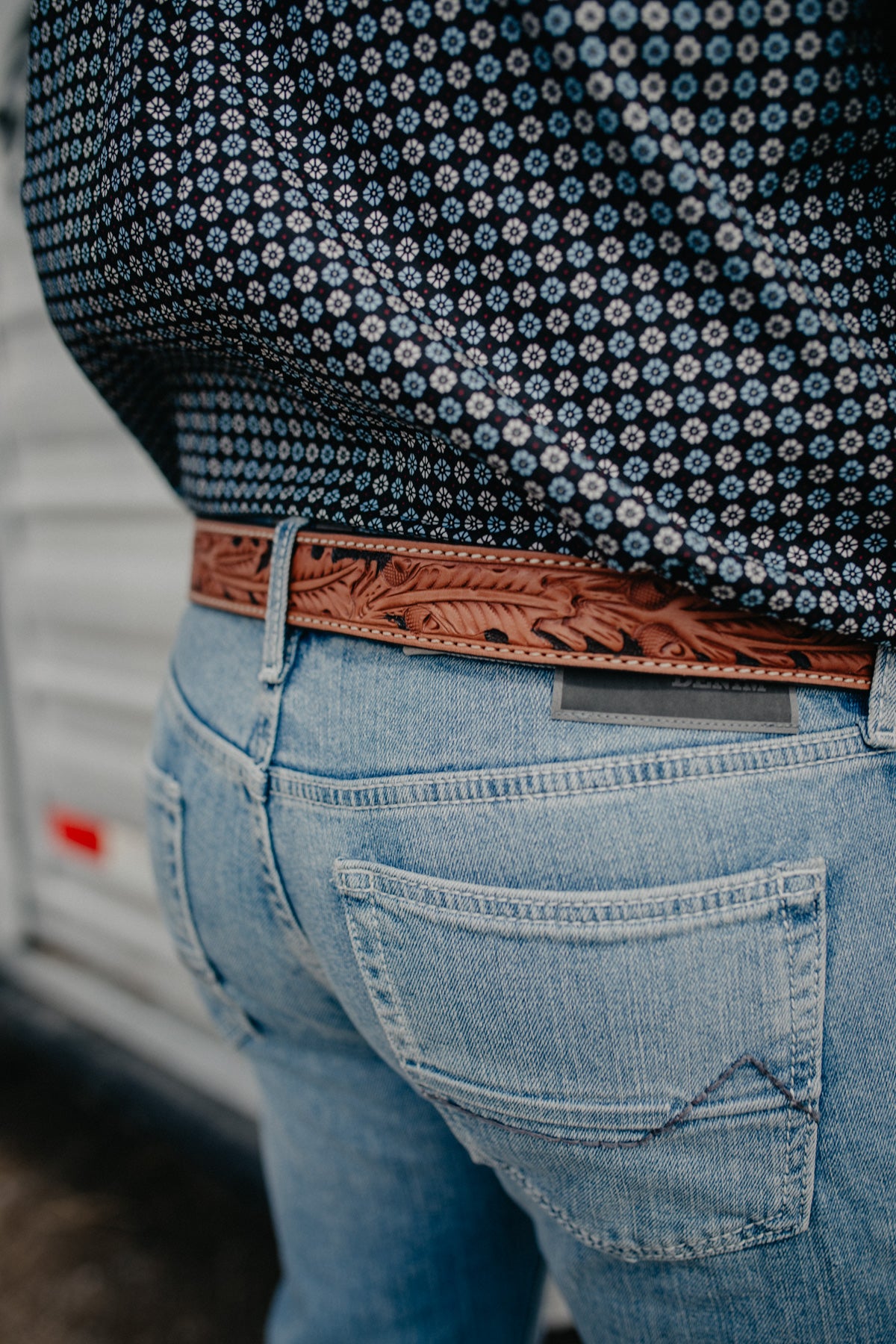 Leather Tooled Oak Leaf Belt by Alamo Saddlery