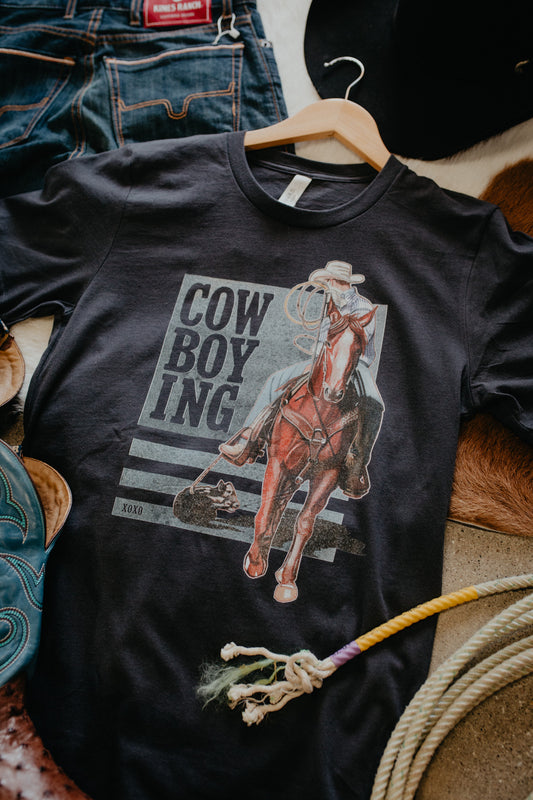'Cowboyin' in Charcoal Graphic T (L - XXL)