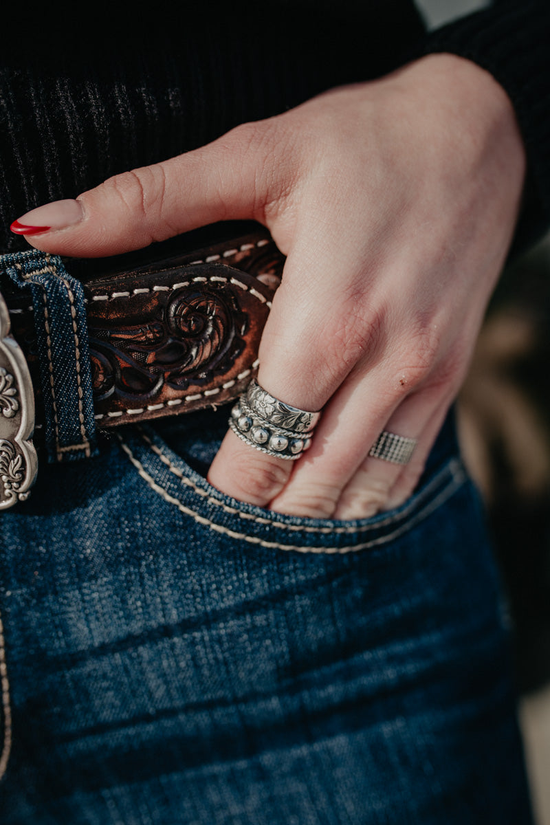 Floral Stamped Sterling Stacker Ring (Sized)