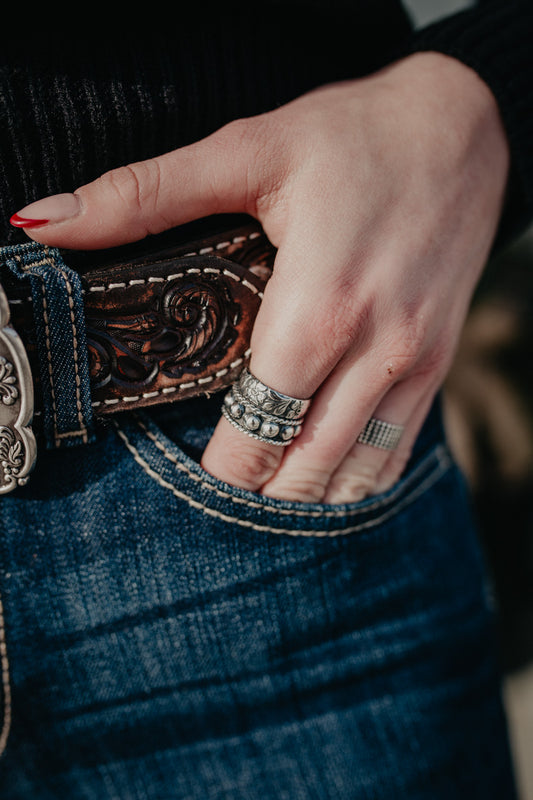 Floral Stamped Sterling Stacker Ring (Sized)