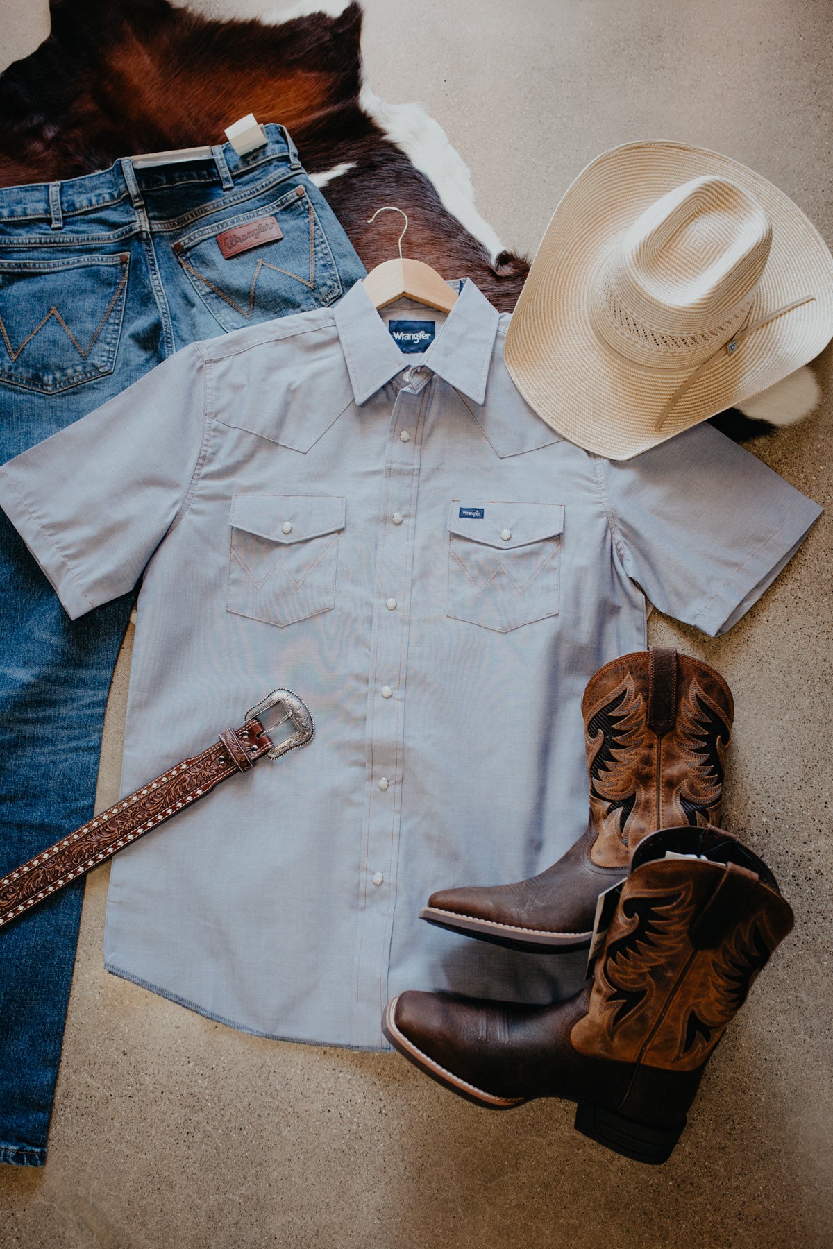 'Kenny' Men's Wrangler Chambray Short Sleeve Pearl Snap (S-XXL)