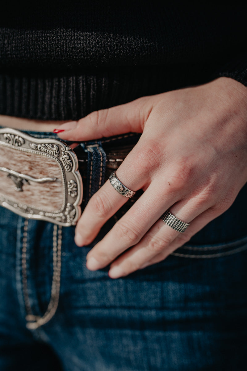 Floral Stamped Sterling Stacker Ring (Sized)