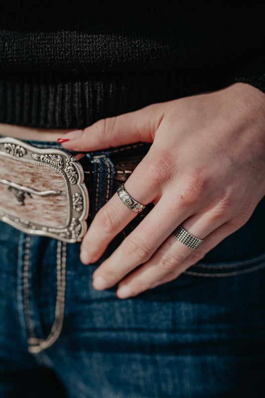Floral Stamped Sterling Stacker Ring (Sized)