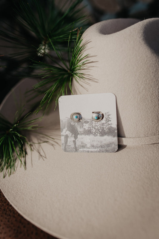 Dainty Round Smooth Edge Concho Sterling Silver Earring with Turquoise Accent