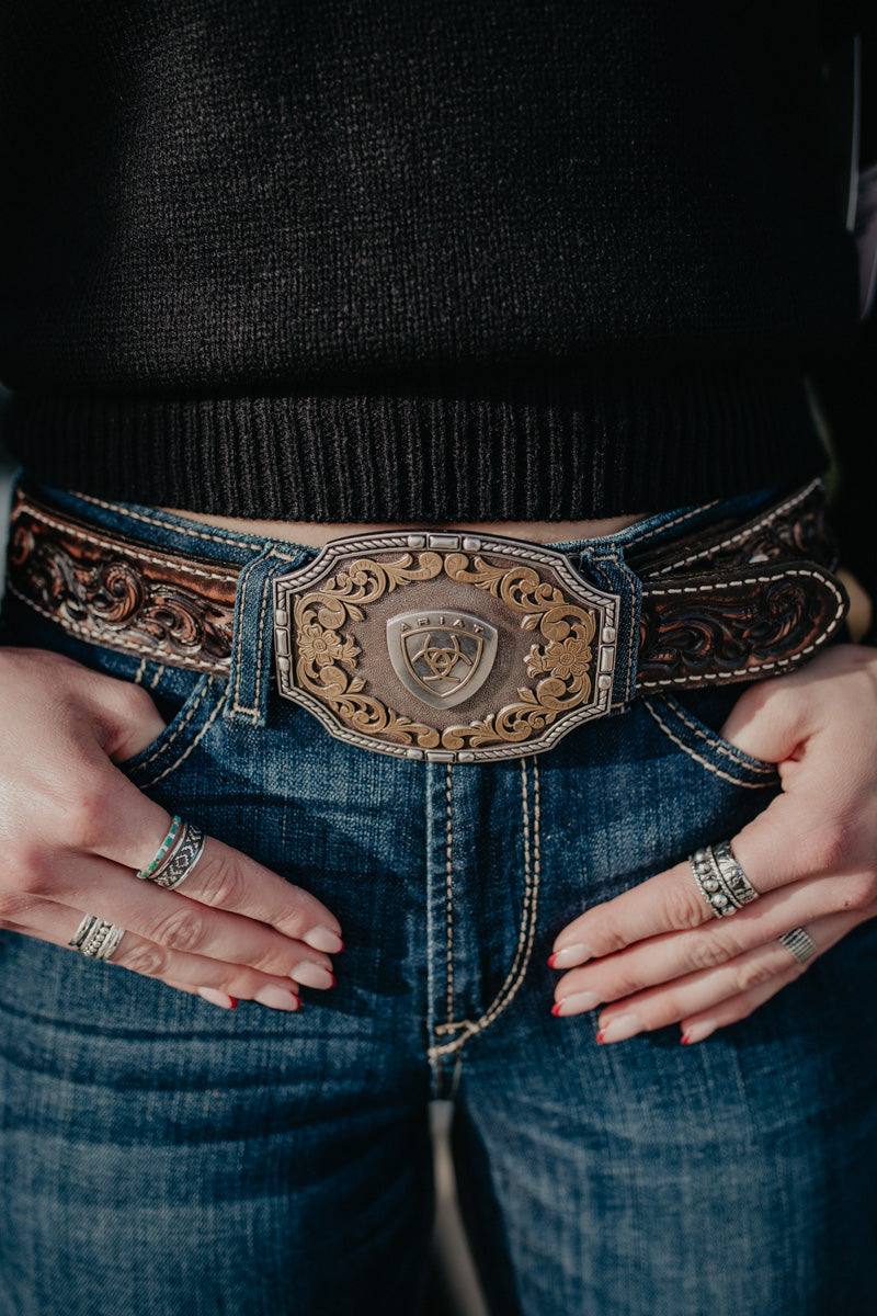 'Jamie' Rope Edge Ariat Buckle With Brass Tooling Detail