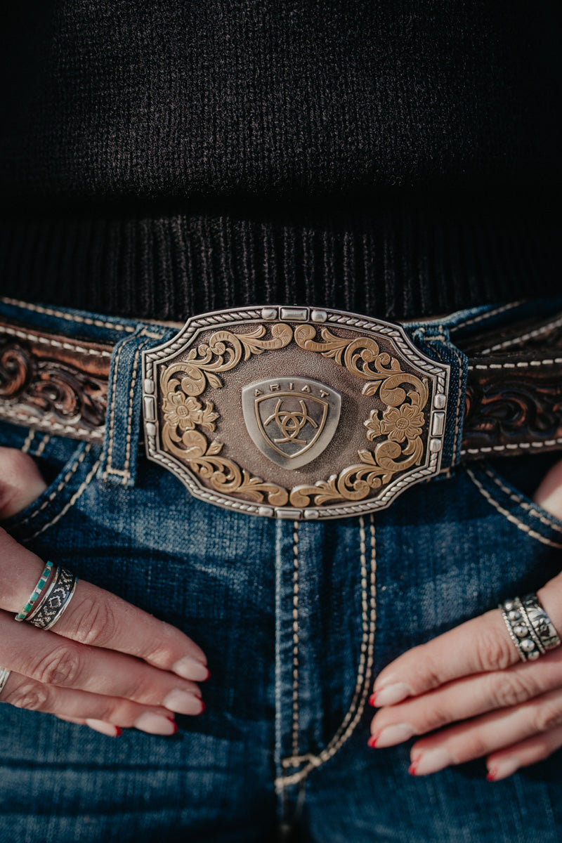'Jamie' Rope Edge Ariat Buckle With Brass Tooling Detail
