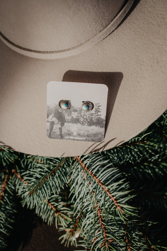 Dainty Round Smooth Edge Concho Sterling Silver Earring with Turquoise Accent