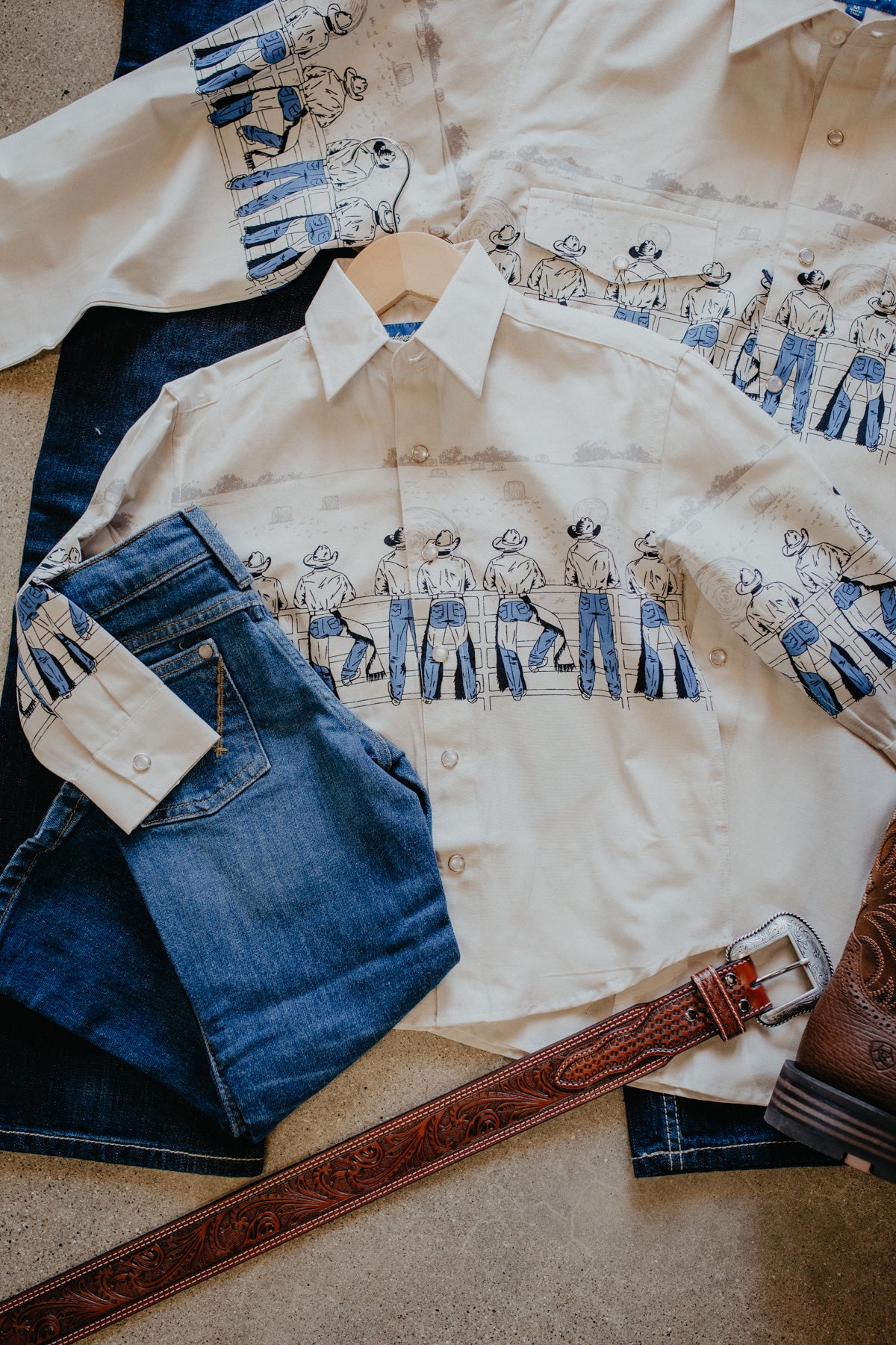 'Billy James JR' Boy's Retro Border Pearl Snap (XS-XL)