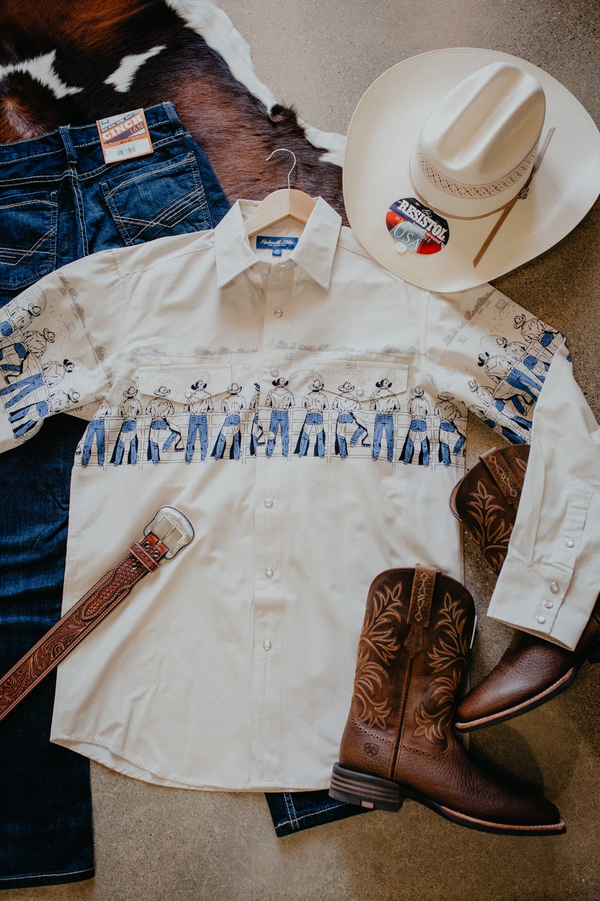 'Billy James' Men's Retro Border Long Sleeve Pearl Snap (S-XL)