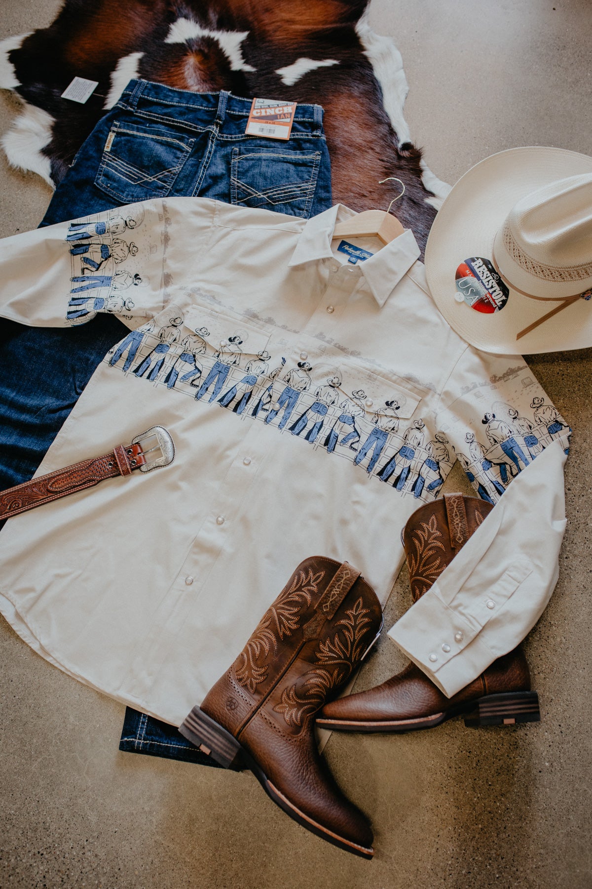 'Billy James' Men's Retro Border Long Sleeve Pearl Snap (S-XL)