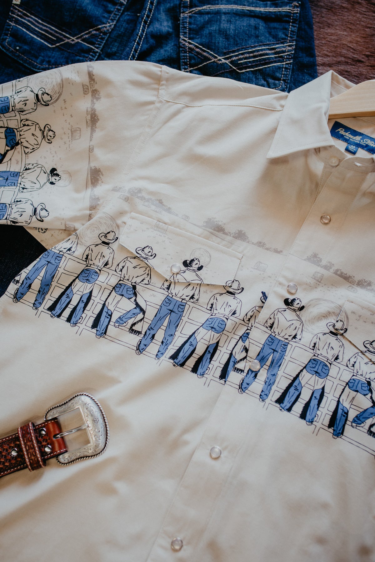 'Billy James' Men's Retro Border Long Sleeve Pearl Snap (S-XL)