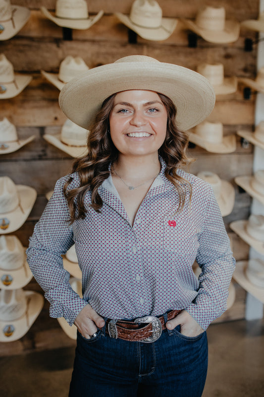 'Leanne' Women's Arenaflex Diamond Long Sleeve Button Down (XS-XL)