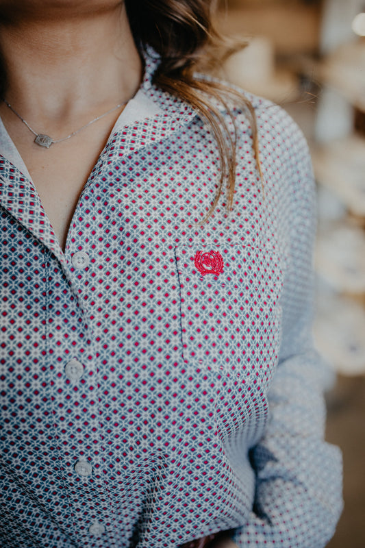 'Leanne' Women's Arenaflex Diamond Long Sleeve Button Down (XS-XL)