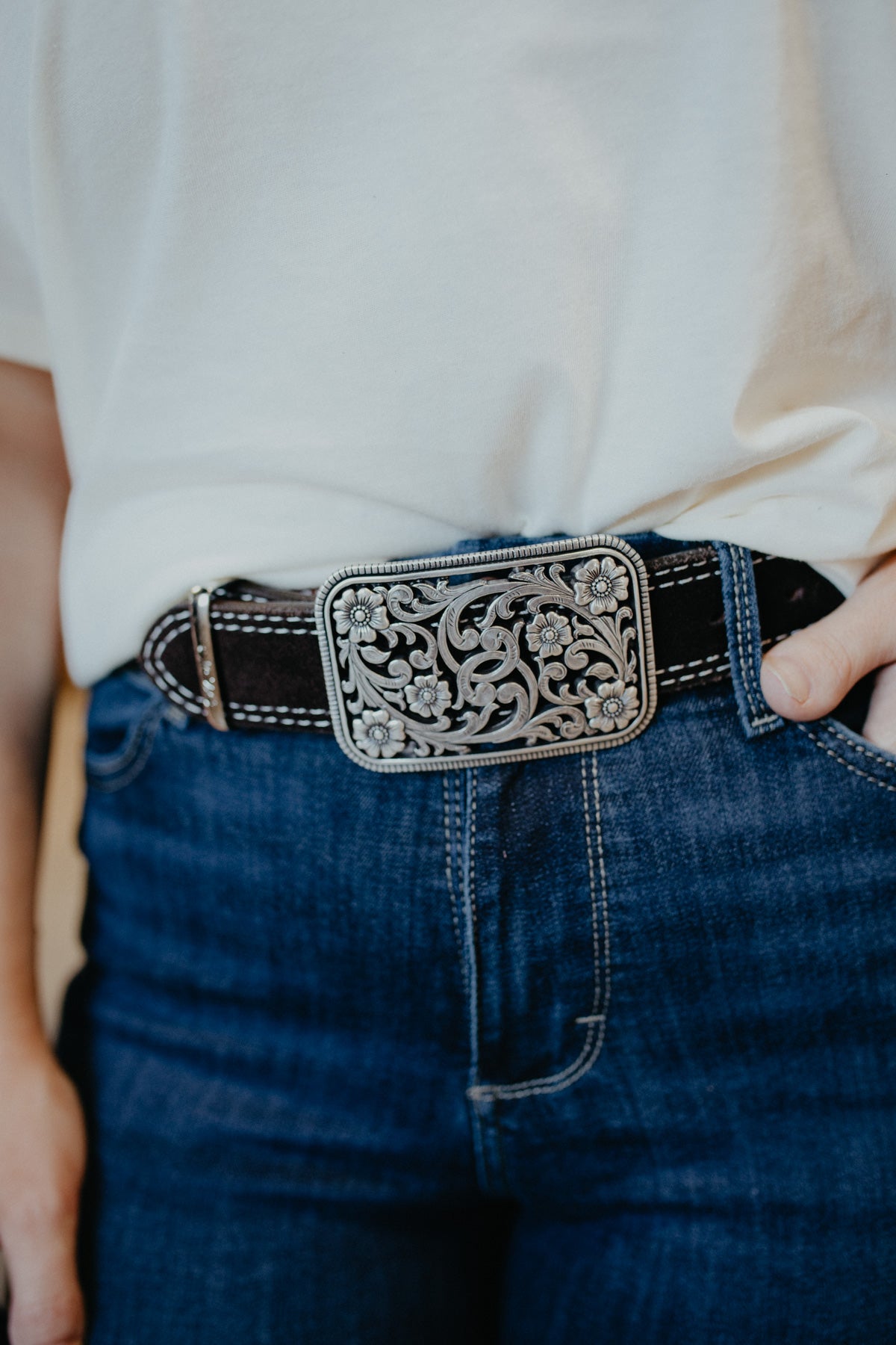 Rectangular Floral Belt Buckle