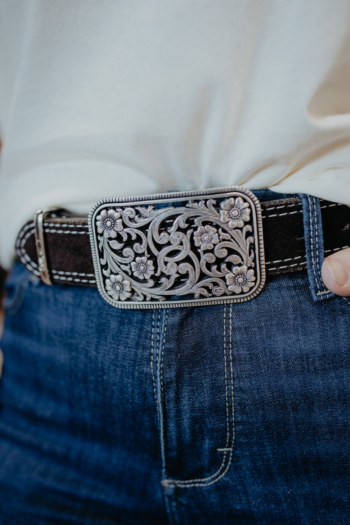 Rectangular Floral Belt Buckle