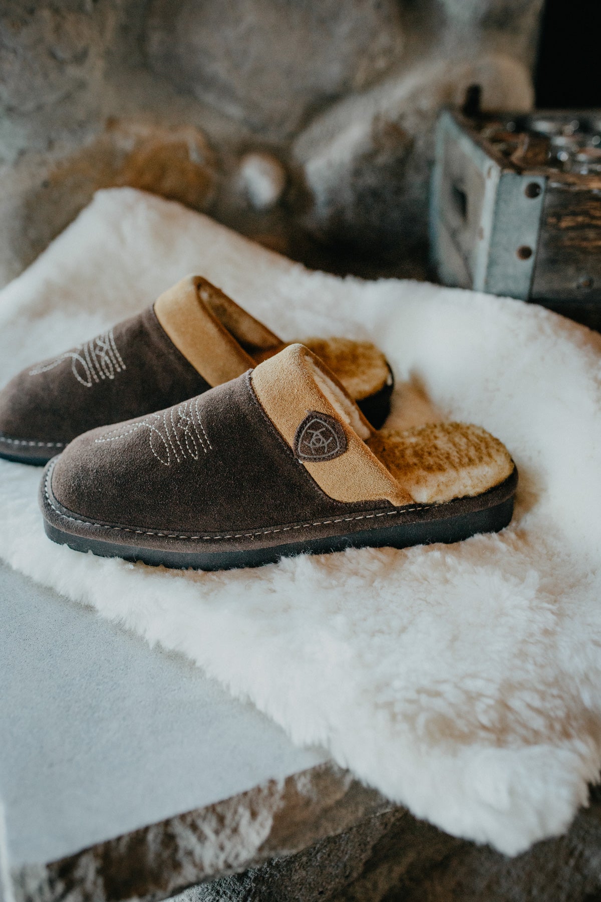 Men's Ariat Chocolate Square Toe Slippers (Sizes 7-13)