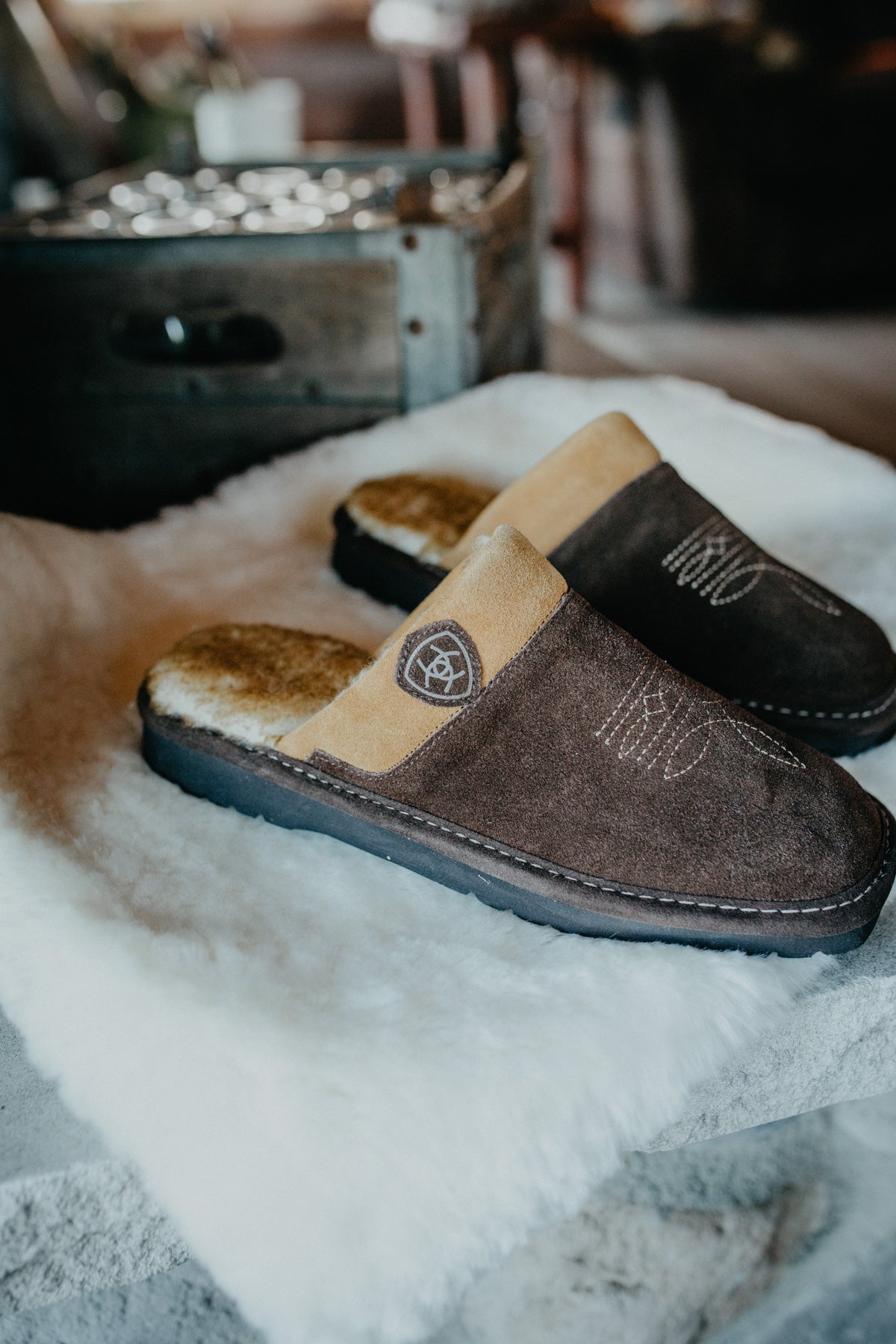 Men's Ariat Chocolate Square Toe Slippers (Sizes 7-13)