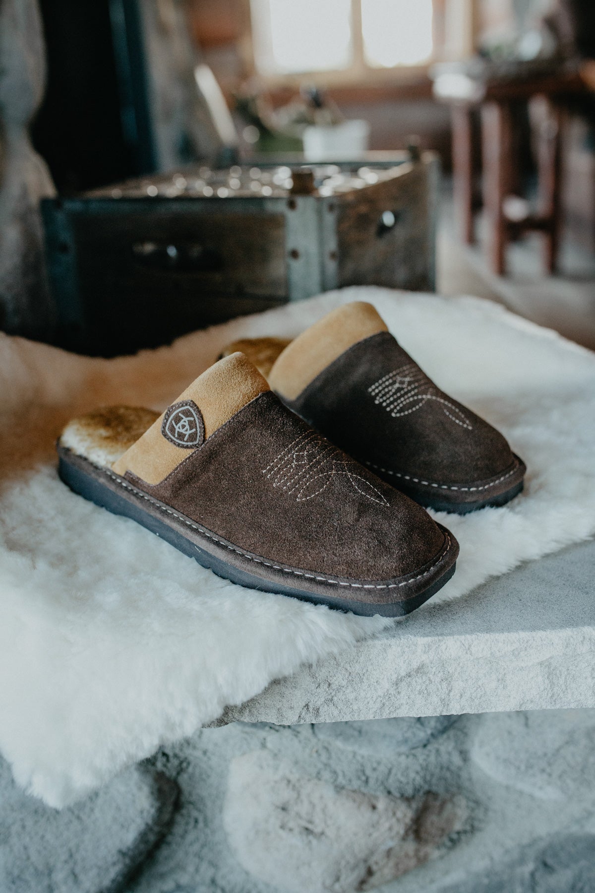 Men's Ariat Chocolate Square Toe Slippers (Sizes 7-13)