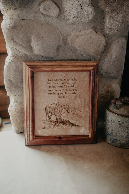 "Dad" Cowhide Sign with Custom Cedar Frame (10X12)