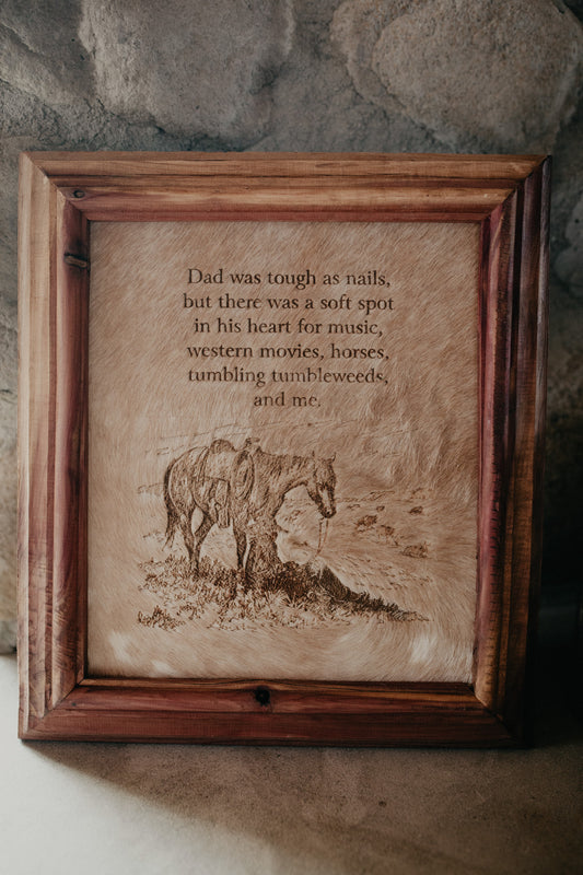 "Dad" Cowhide Sign with Custom Cedar Frame (10X12)