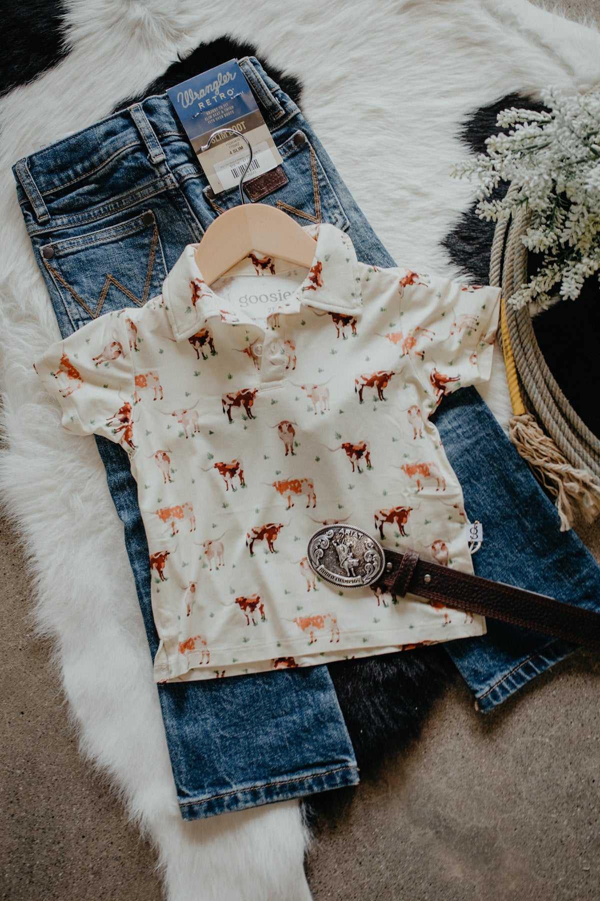 'Longhorn Cows' Polo (Romper & Shirt Options)