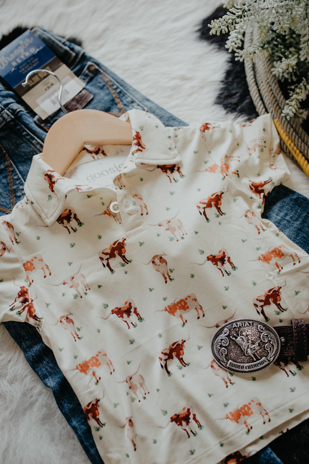 'Longhorn Cows' Polo (Romper & Shirt Options)