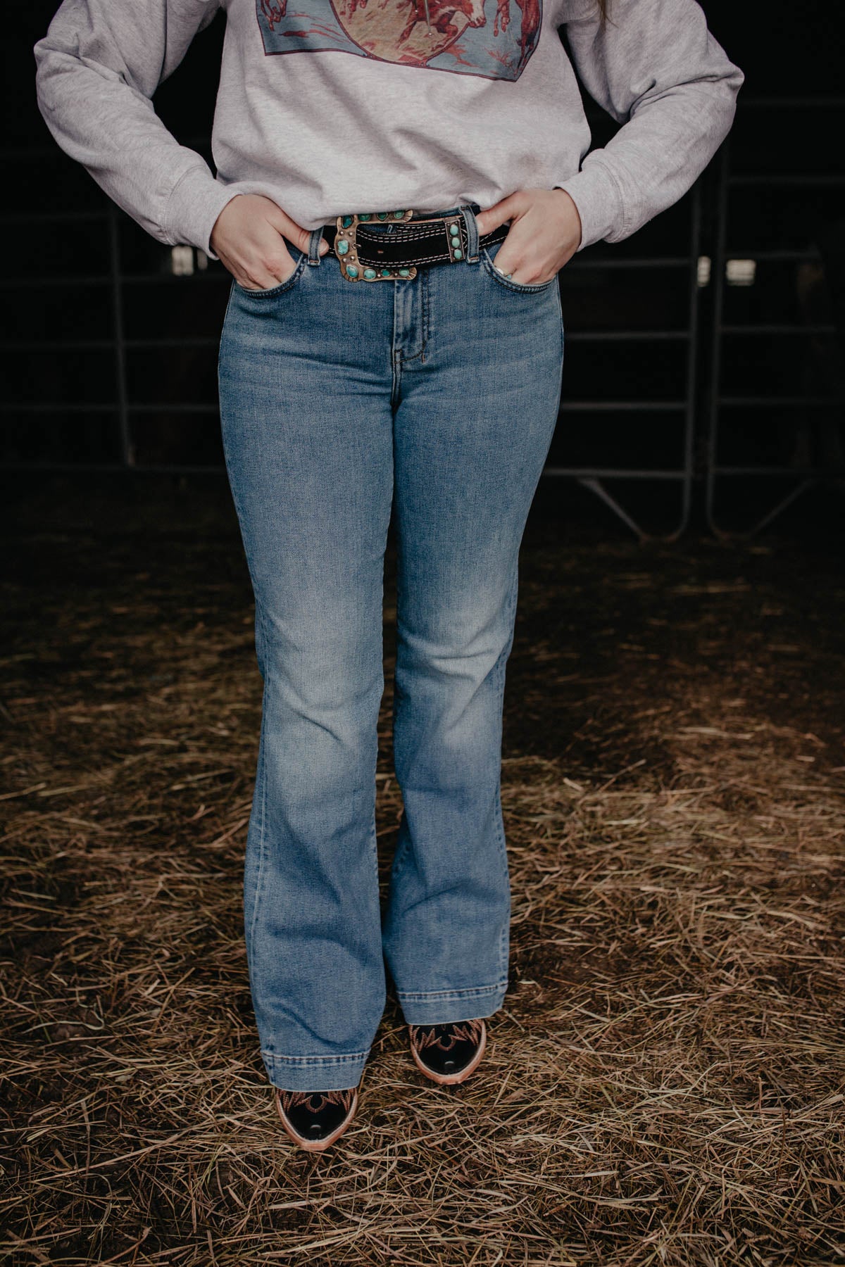 'Clara' Mid Wash Dojo Flare Jean with Cuff by 7 For All Mankind (34.5" Inseam)