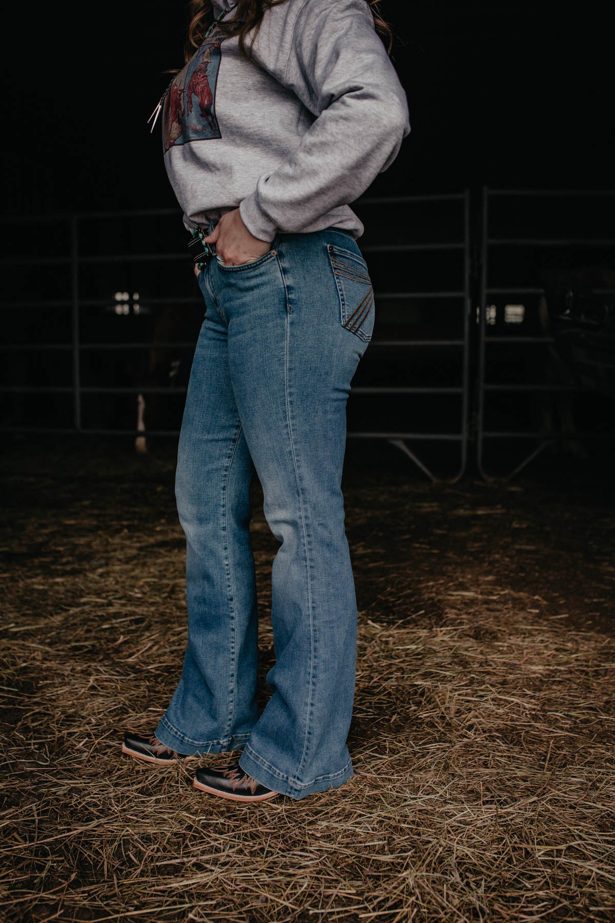 'Clara' Mid Wash Dojo Flare Jean with Cuff by 7 For All Mankind (34.5" Inseam)