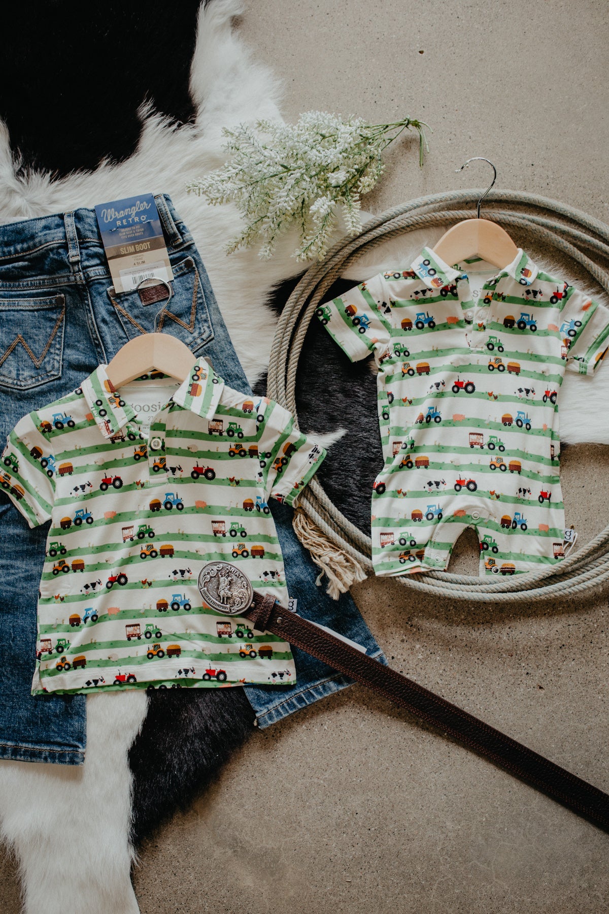 'Farm Stripes' Polo (Romper & Shirt Options)