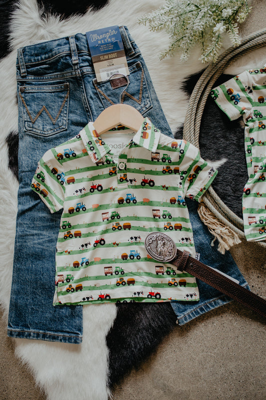 'Farm Stripes' Polo (Romper & Shirt Options)
