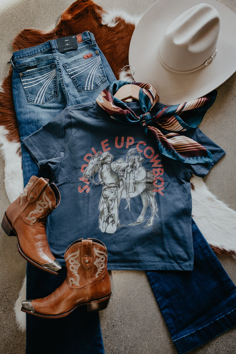 'Saddle Up Cowboy' Boxy Navy Tee by XOXO Art & Co (S-XXL)