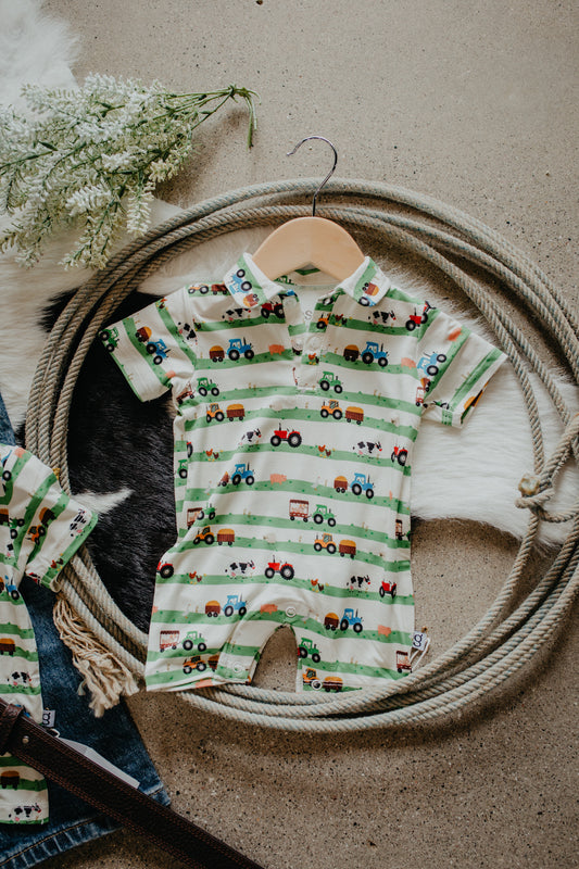 'Farm Stripes' Polo (Romper & Shirt Options)