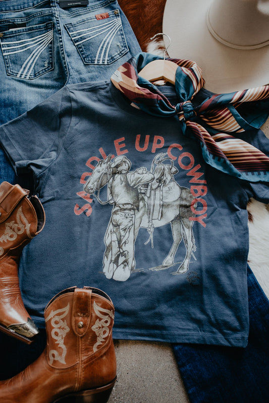 'Saddle Up Cowboy' Boxy Navy Tee by XOXO Art & Co (S-XXL)