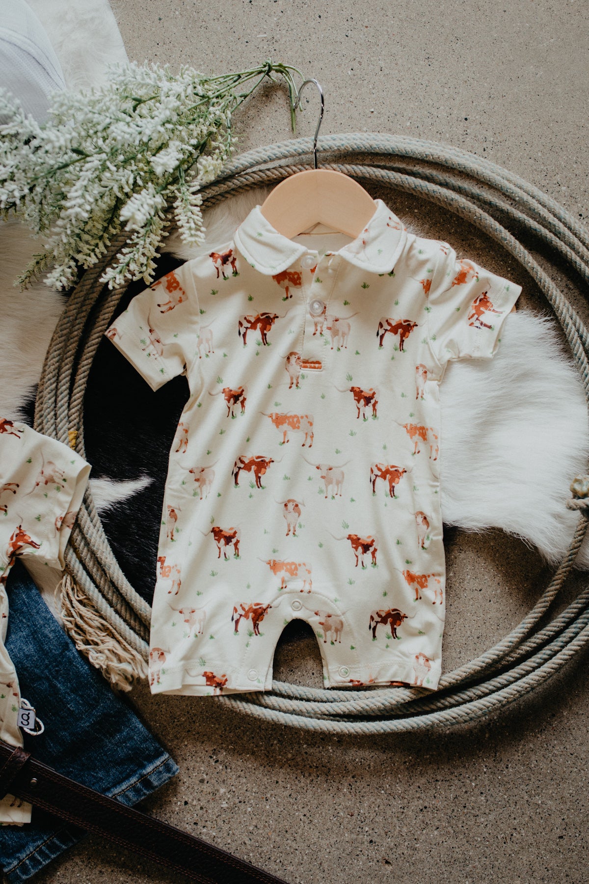 'Longhorn Cows' Polo (Romper & Shirt Options)