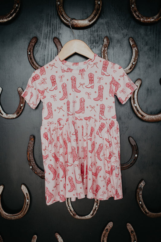 'Boots & Bows' Girls Dress (Toddler Sizes 2T, 3T,4T)