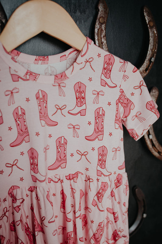 'Boots & Bows' Girls Dress (Toddler Sizes 2T, 3T,4T)