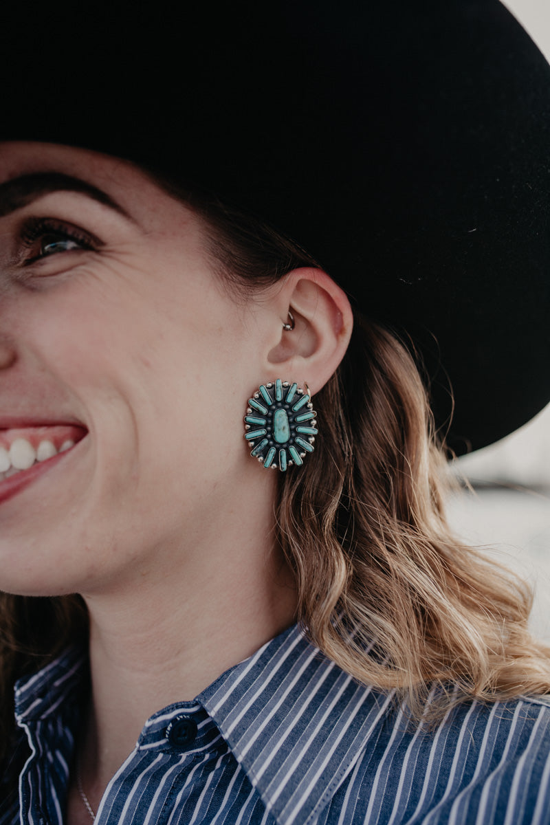 Turquoise 1.5" Oval Cluster Post Earring