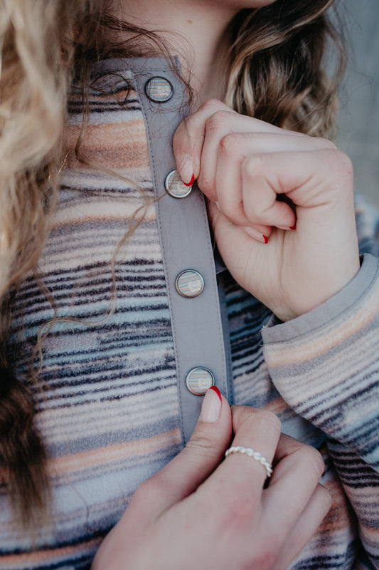 'Phoebs' Women's CINCH Peach & Grey Striped Fleece Pullover (XS - XXL)