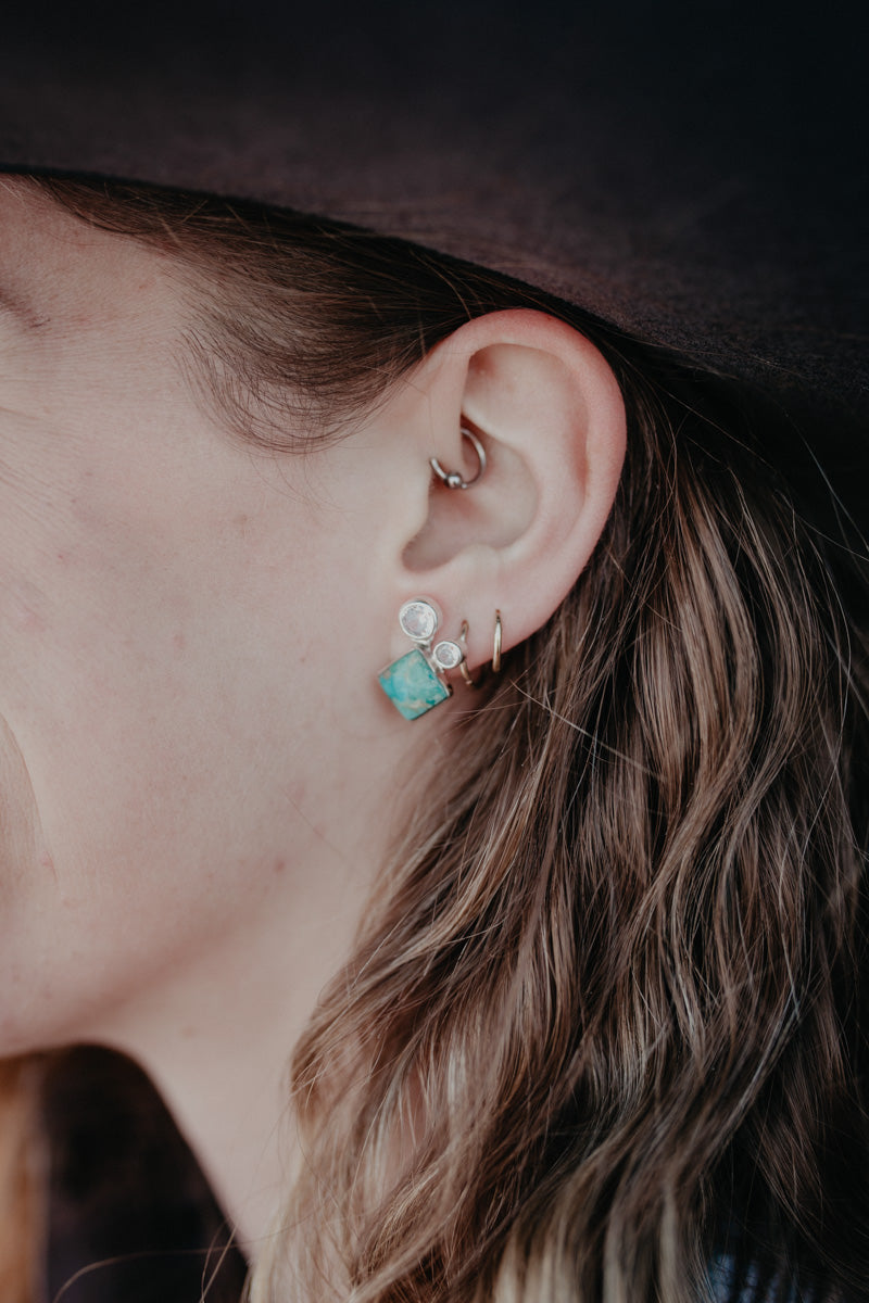 Turquoise Double Cubic Zirconia Post Stud Earrings