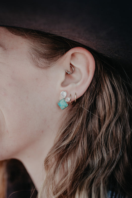 Turquoise Double Cubic Zirconia Post Stud Earrings